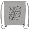 Graue Organic Gym Bag mit grafischem Zahlenmotiv und abstrakten Linien im modernen Sketch-Stil.