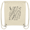 Beige Organic Gym Bag mit abstraktem Zahlenmotiv im handgezeichneten Schwarz-Weiß-Stil von JUPek Studio.