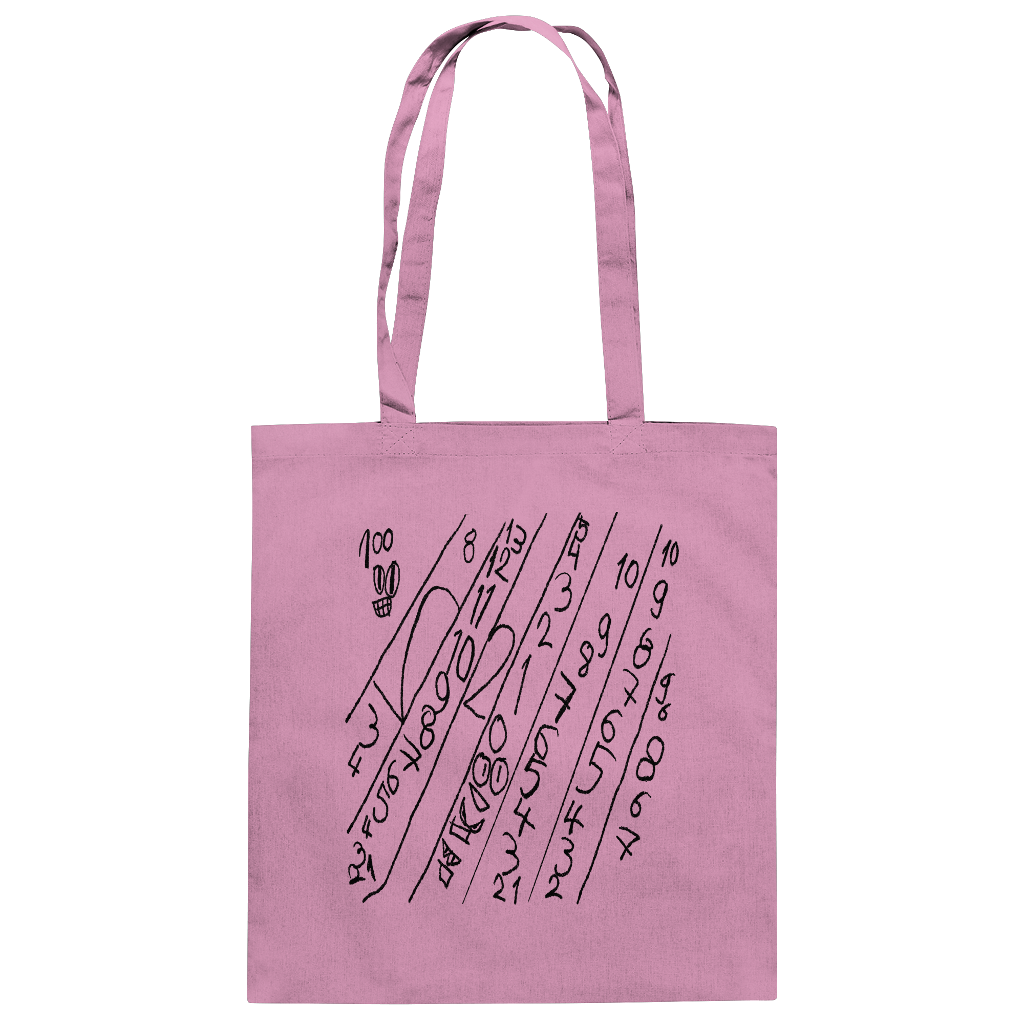 Rosa Organic Tote Bag mit grafischem Zahlenmotiv und modernem Sketch-Design von JUPek Studio.