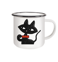Schwarze Katze - Emaille Tasse Schwarz