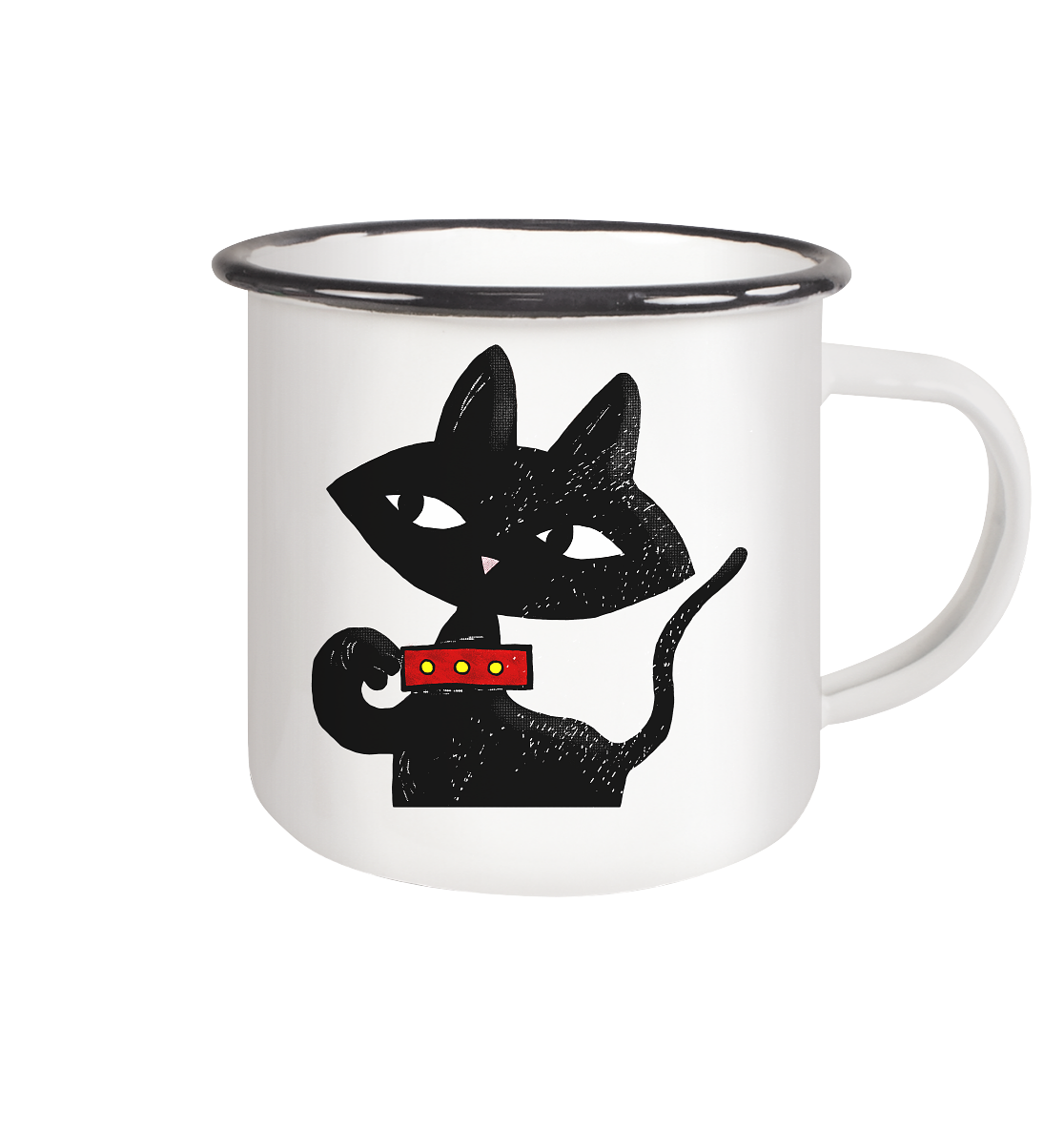 Schwarze Katze - Emaille Tasse Schwarz