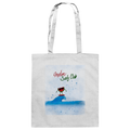 Weiße Baumwolltasche mit Melon Surf Club Illustration und Wassermelonen-Surfer Motiv von JUPek Studio