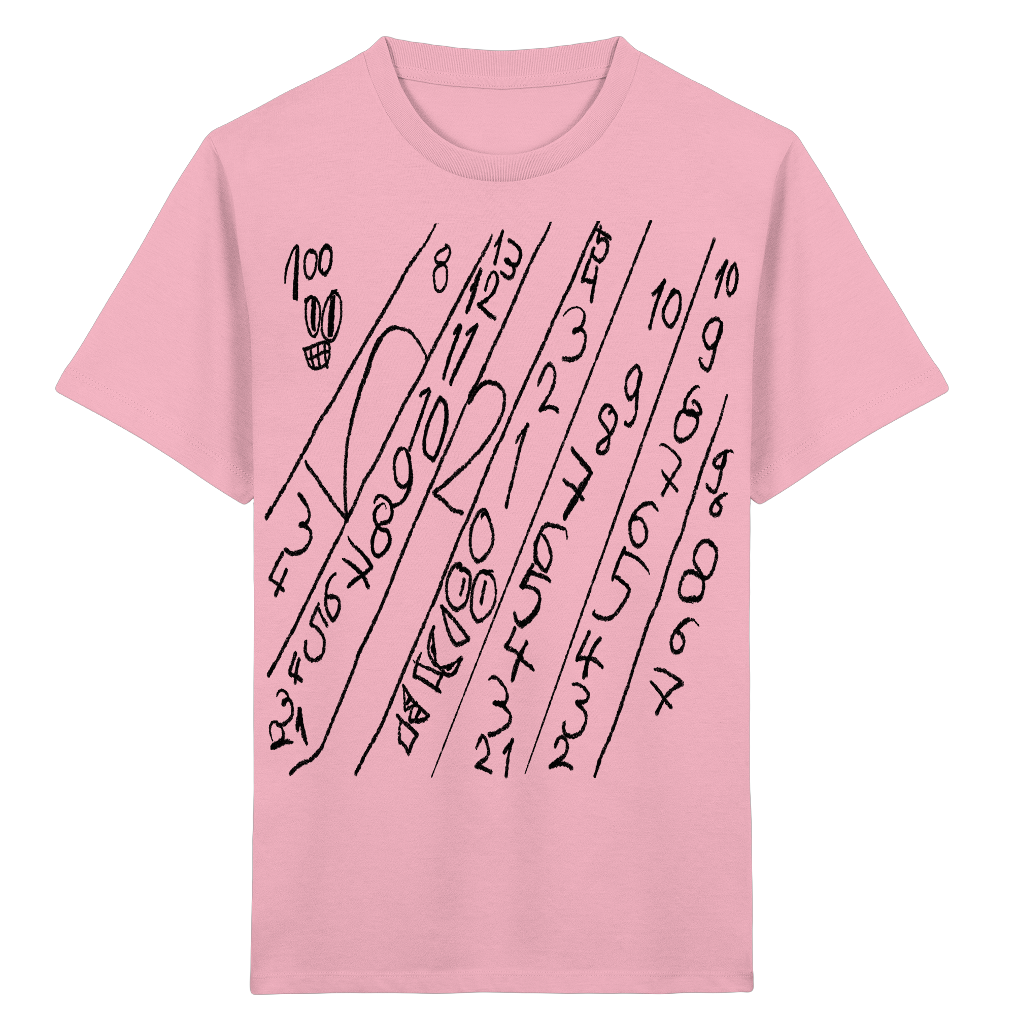 Rosa Kinder T-Shirt mit modernem Numeric-Drift-Print und handgezeichnetem Zahlenmotiv